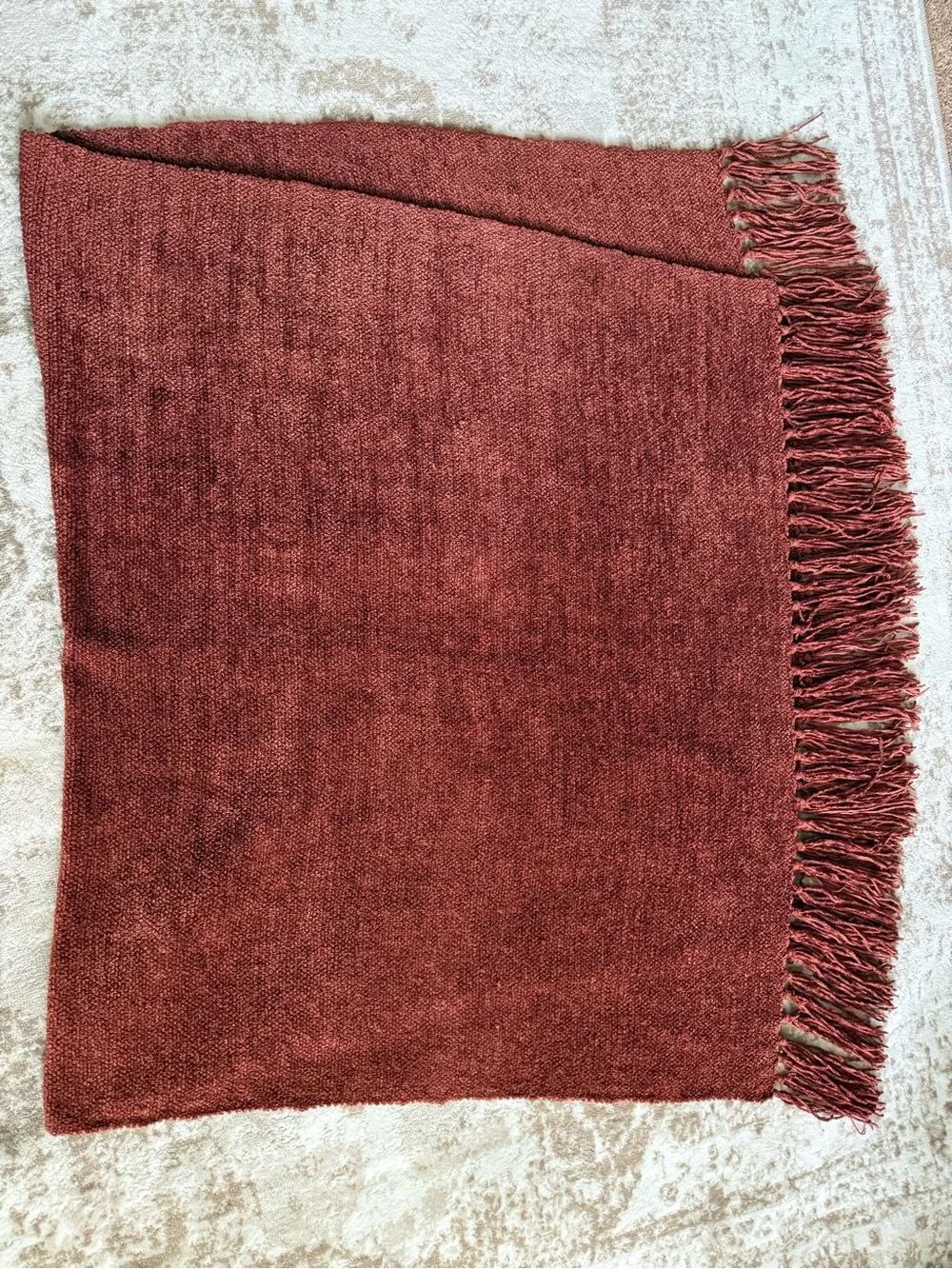 Textiller Weaver Rose Rust Red Knit Fringe Throw Blanket